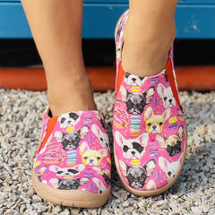 Dog Print Canvas Slip-On Loafers Casual Walking Shoes