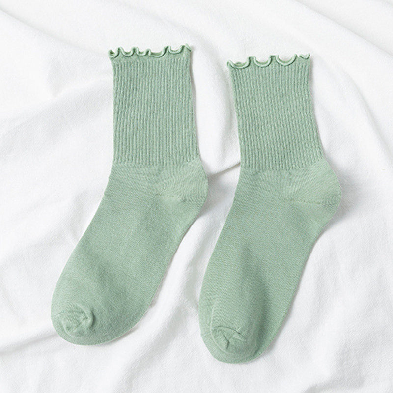 5 Pairs Teenage Girls Candy Lace Crew Socks For All Seasons