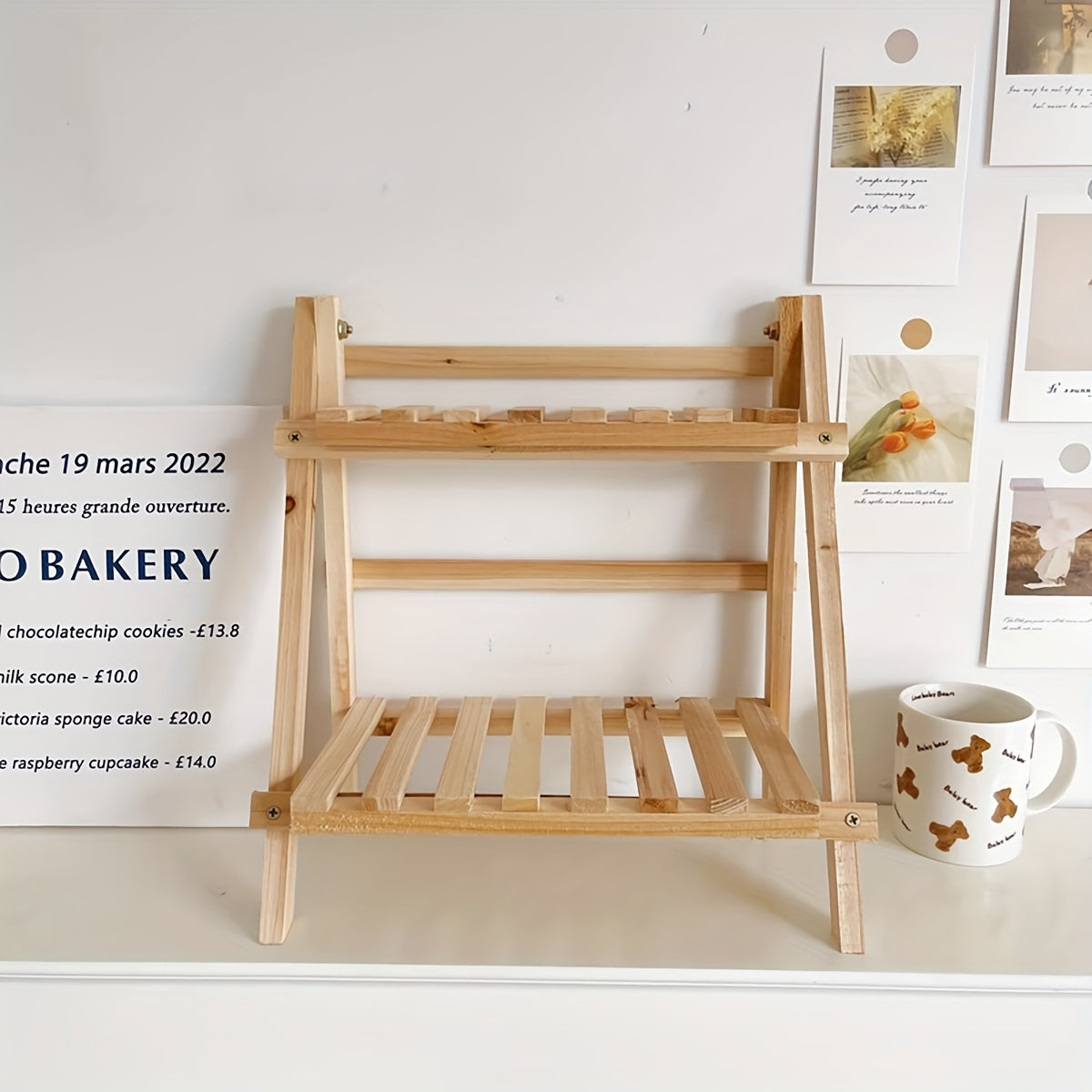 13.7 inch 2-Layer Desktop Storage Rack Solid Wood Organizer