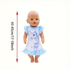 18 Inch Toy Doll Clothing Unicorn Pattern Colorful Skirt Dress