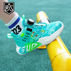 Boys Basketball Shoes, Lightweight Sneakers with Rotating Button
