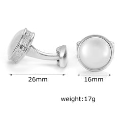 Silver Round Stone Cufflinks for Men