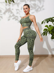 Snake Pattern Sports Bra & Running Leggings Set Women's Activewear