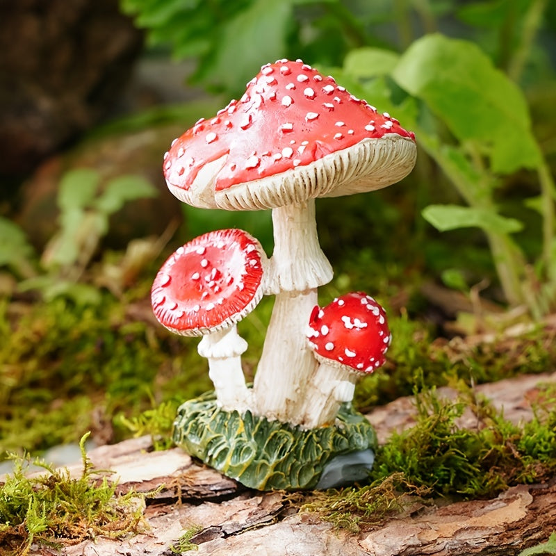 3 Mushroom Figurines Fairy Garden Decor Micro Landscape Decoration