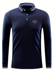Men's Angel Print Golf Shirt Long Sleeve Tennis Collared Business Casual