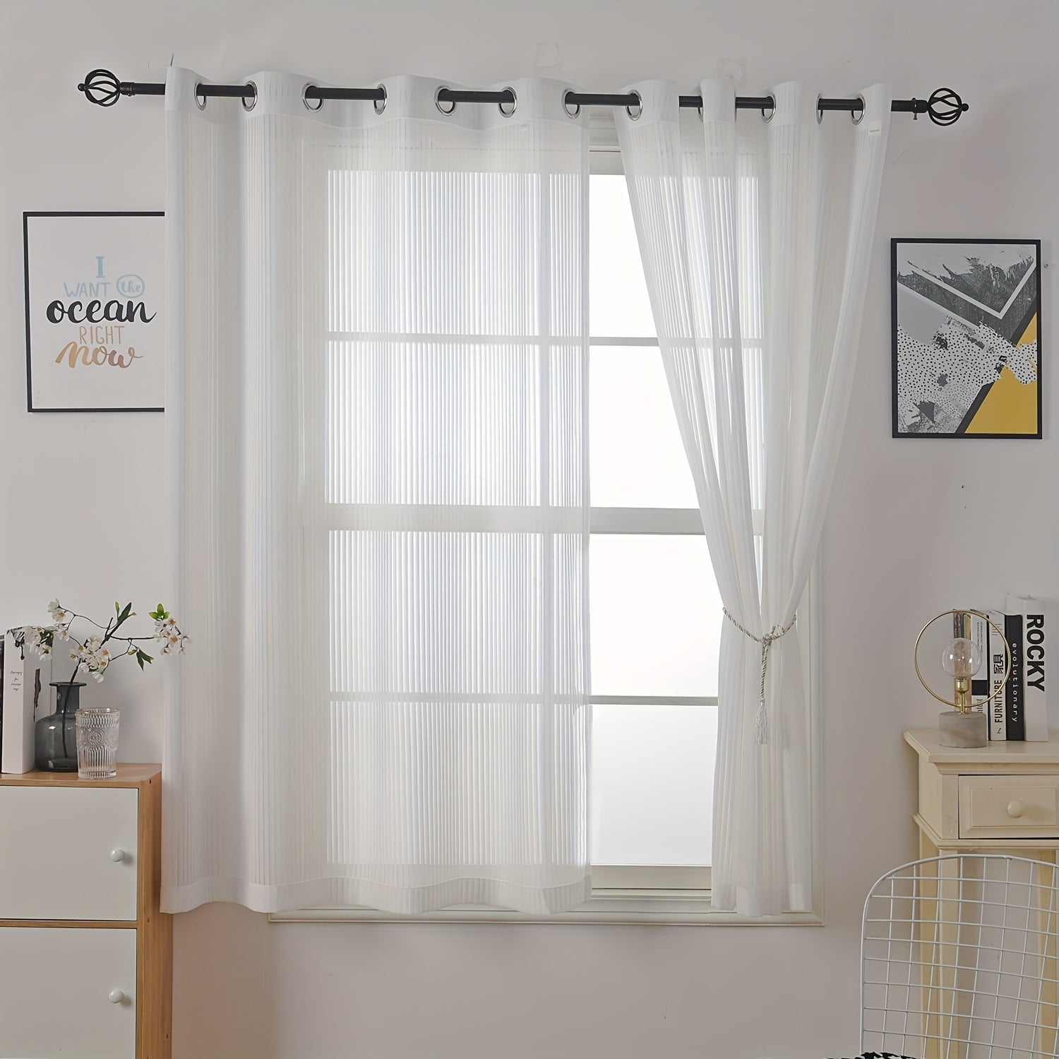 Translucent Sheer Curtain Modern Pastoral Style Home Decor