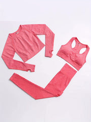 Women's Solid Yoga Sports Set Racer Back Sports Bra Crop Top and Leggings