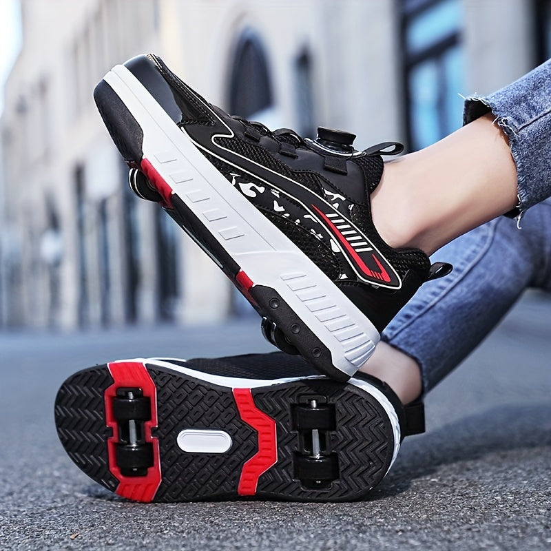 Boy's Mesh Roller Shoes Detachable 4 Wheeled Skate Sneakers