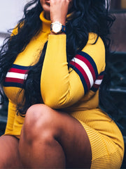 Stripe Print Long Sleeve High Neck Bodycon Sweater Dress