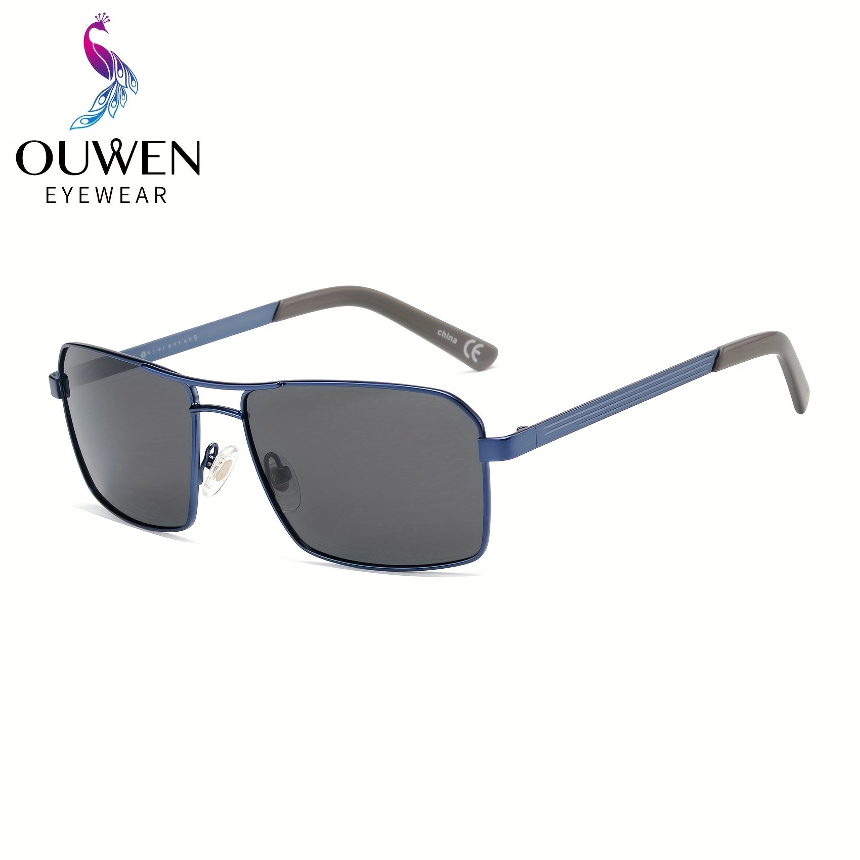 OUWEN Vintage Rectangular Frame Polarized Aviator Sunglasses For Men