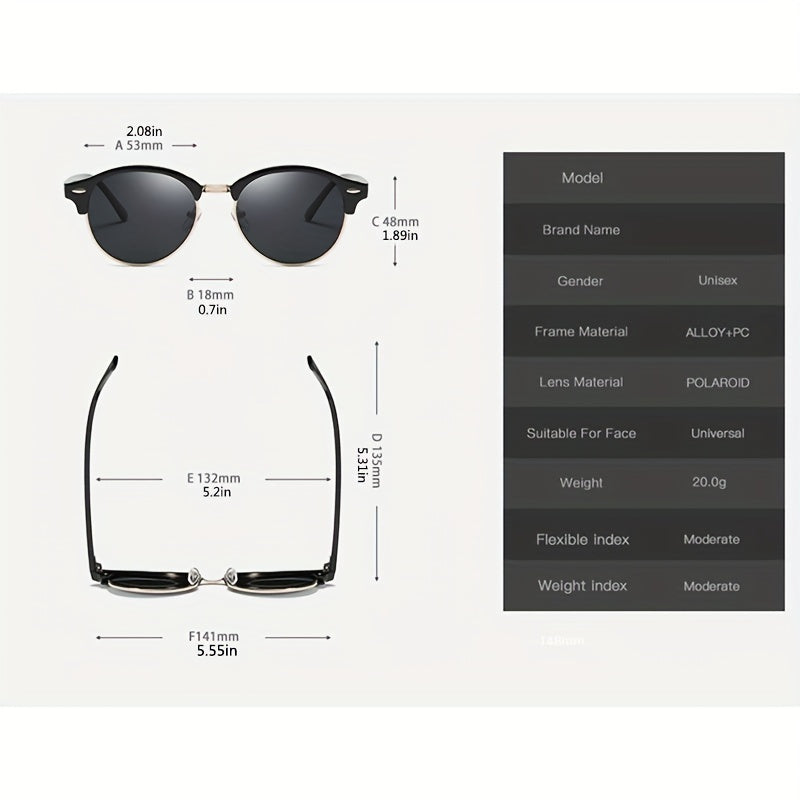 Round Sunglasses No Frame UV400 Polarized Classic
