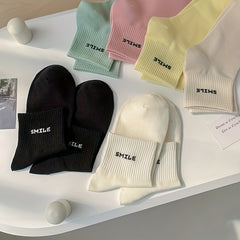 6 Pairs Letter Print Crew Socks for Women