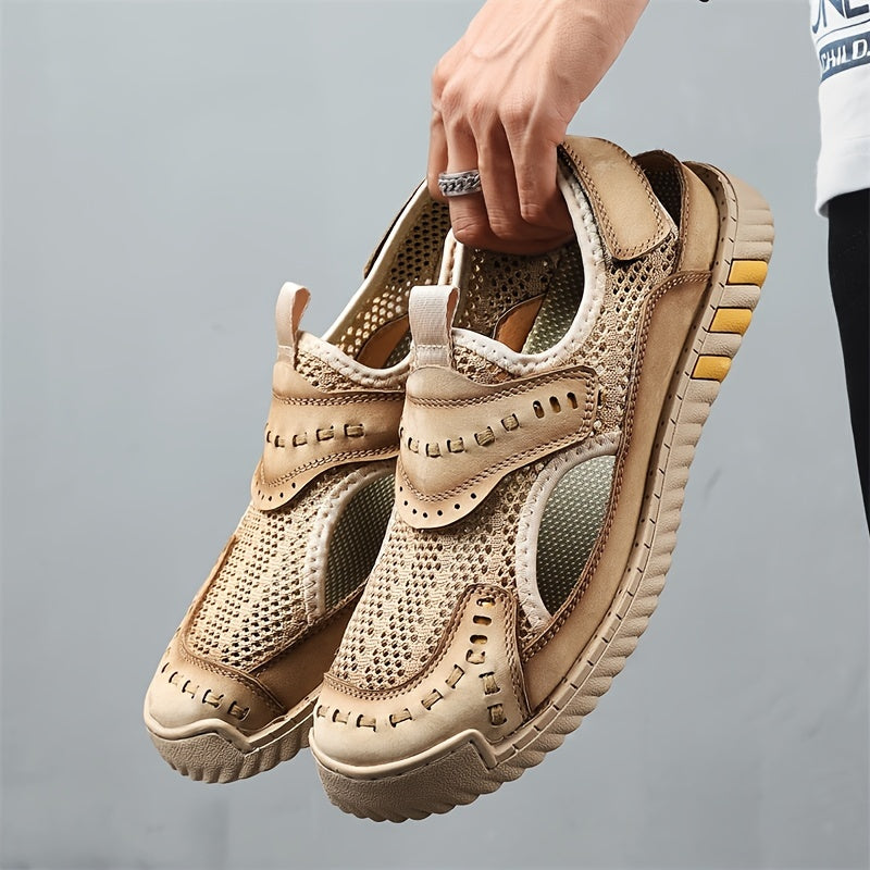 EXSHERO Men's Leather Sandals Durable Outdoor Hiking Beach Water Shoes