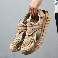 EXSHERO Men's Leather Sandals Durable Outdoor Hiking Beach Water Shoes
