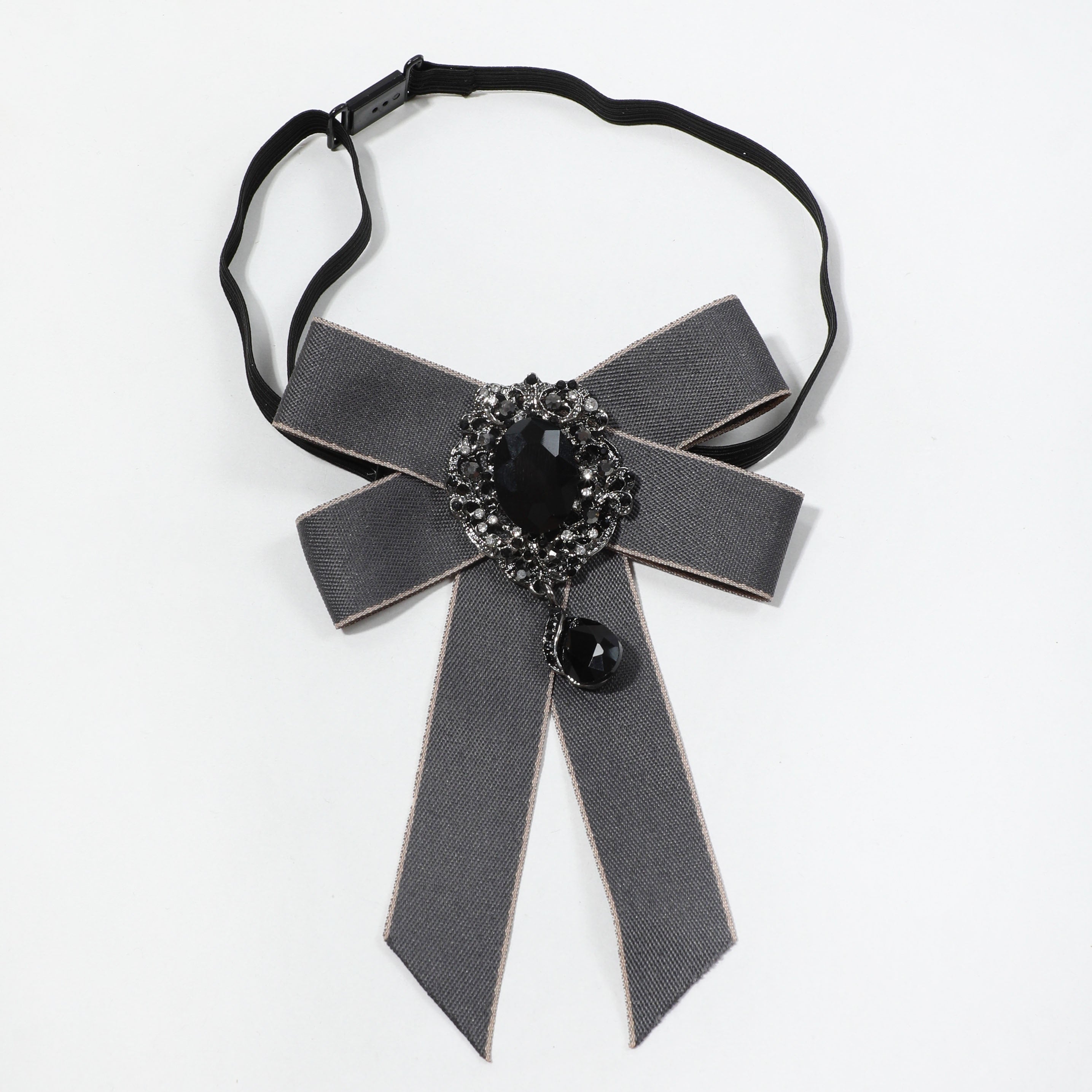 Crystal Pendant Gray Bow Tie Pre-tied Necktie for Women
