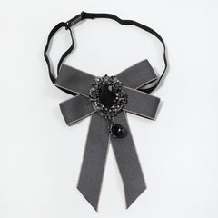 Crystal Pendant Gray Bow Tie Pre-tied Necktie for Women