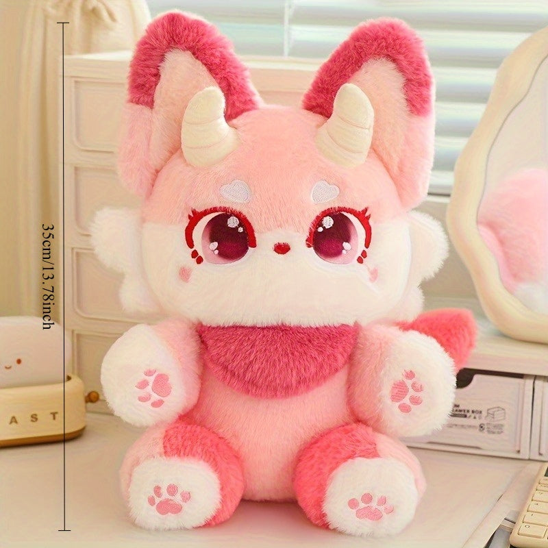 Devil Fox Plush Toy Soft Pink Stuffed Animal with Companion Bedtime & Home Decor