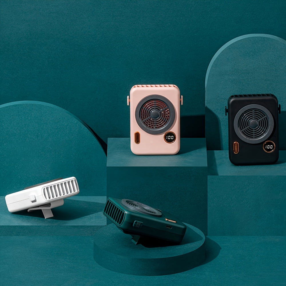 Portable Neck Camera Fan with Digital Display