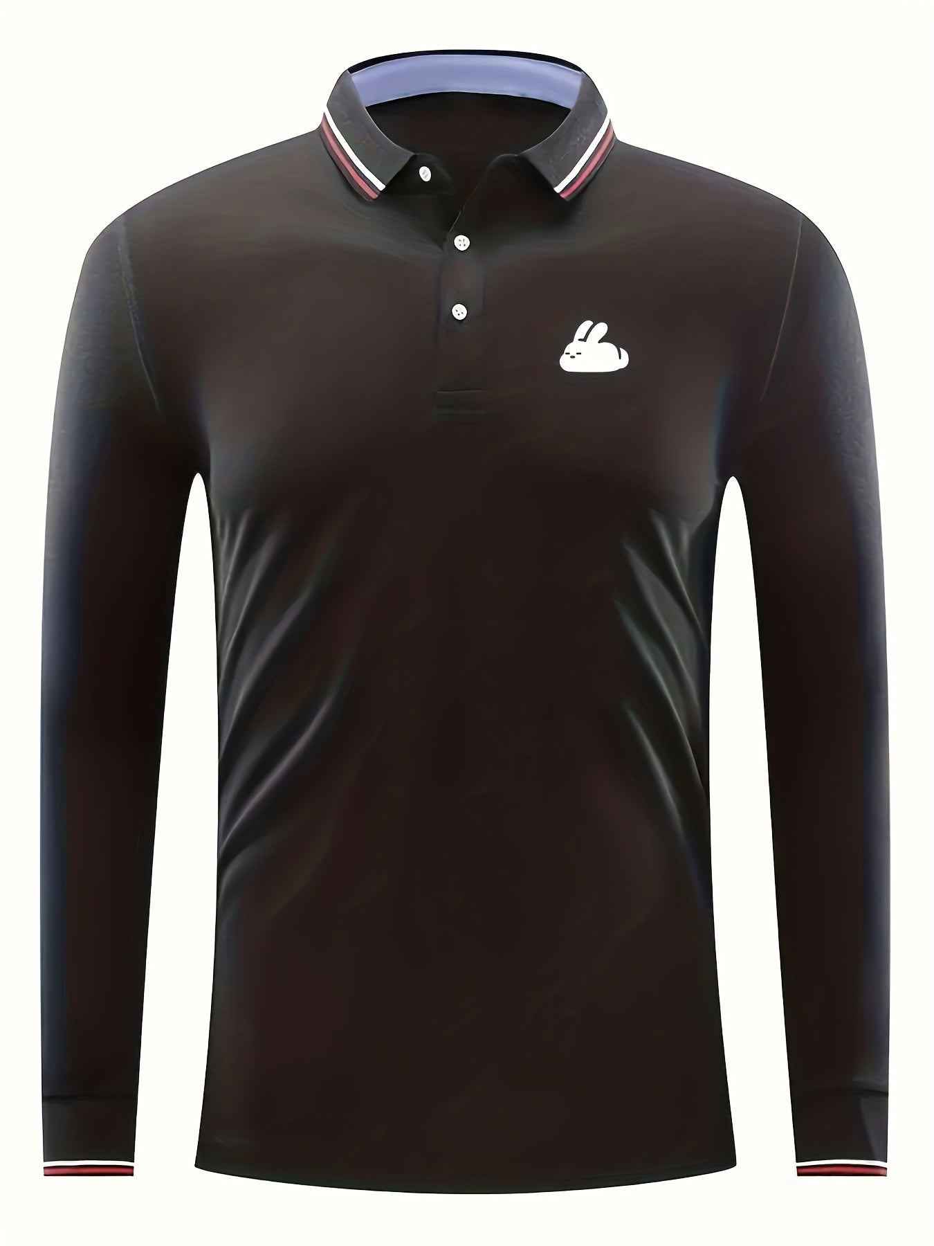Men's Bunny Print Polo Shirt Long Sleeve Lightweight