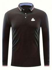 Men's Bunny Print Polo Shirt Long Sleeve Lightweight