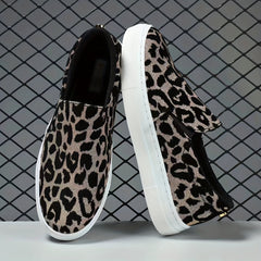 Leopard Print Canvas Slip-On Flats Round Toe Low Top Shoes