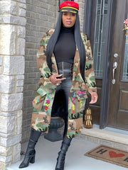 Camo Print Coat With Pockets Women's Outerwear