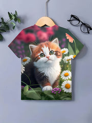 3D Funny Cat Graphic T shirt Girls Casual Short Sleeve Tees Summer Clothes Gift