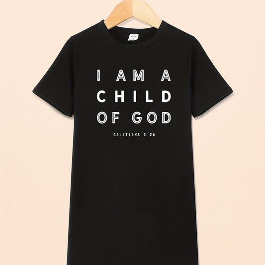 Toddler Girls Crew Neck I'm Child Of God Print T Shirt Dress Kids Summer Clothes