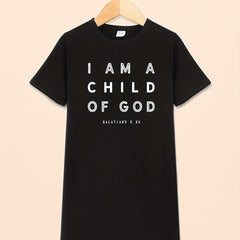 Toddler Girls Crew Neck I'm Child Of God Print T Shirt Dress Kids Summer Clothes