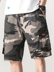 Men's Camo Cargo Shorts Elastic Waist Drawstring Summer Outdoor