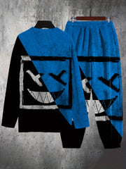 Grimace Block Mens 2 Piece Outfits Long Sleeve Tshirt Casual Sweatpants Set