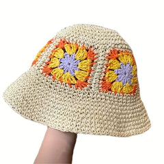 Sunflower Crochet Bucket Hat Straw Fisherman Cap Women Sunscreen Beach Hats