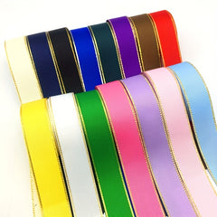 2 Yards 25mm Metallic Edge Grosgrain Ribbon Gift Hair Bows DIY Christmas