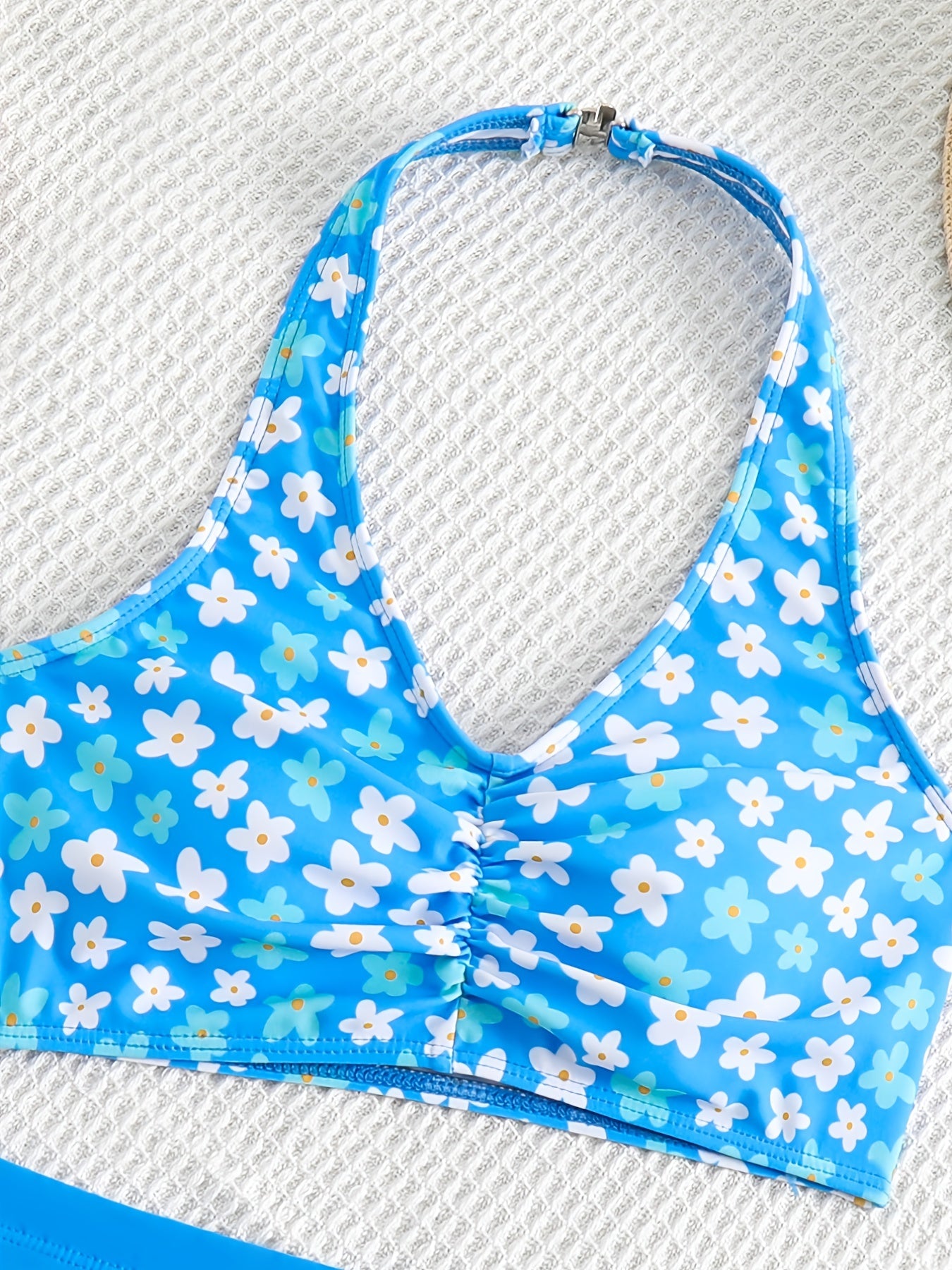 3pcs Girl's Floral Top & Skirt & Bikini Swimsuit Set Kids Beach Clothes
