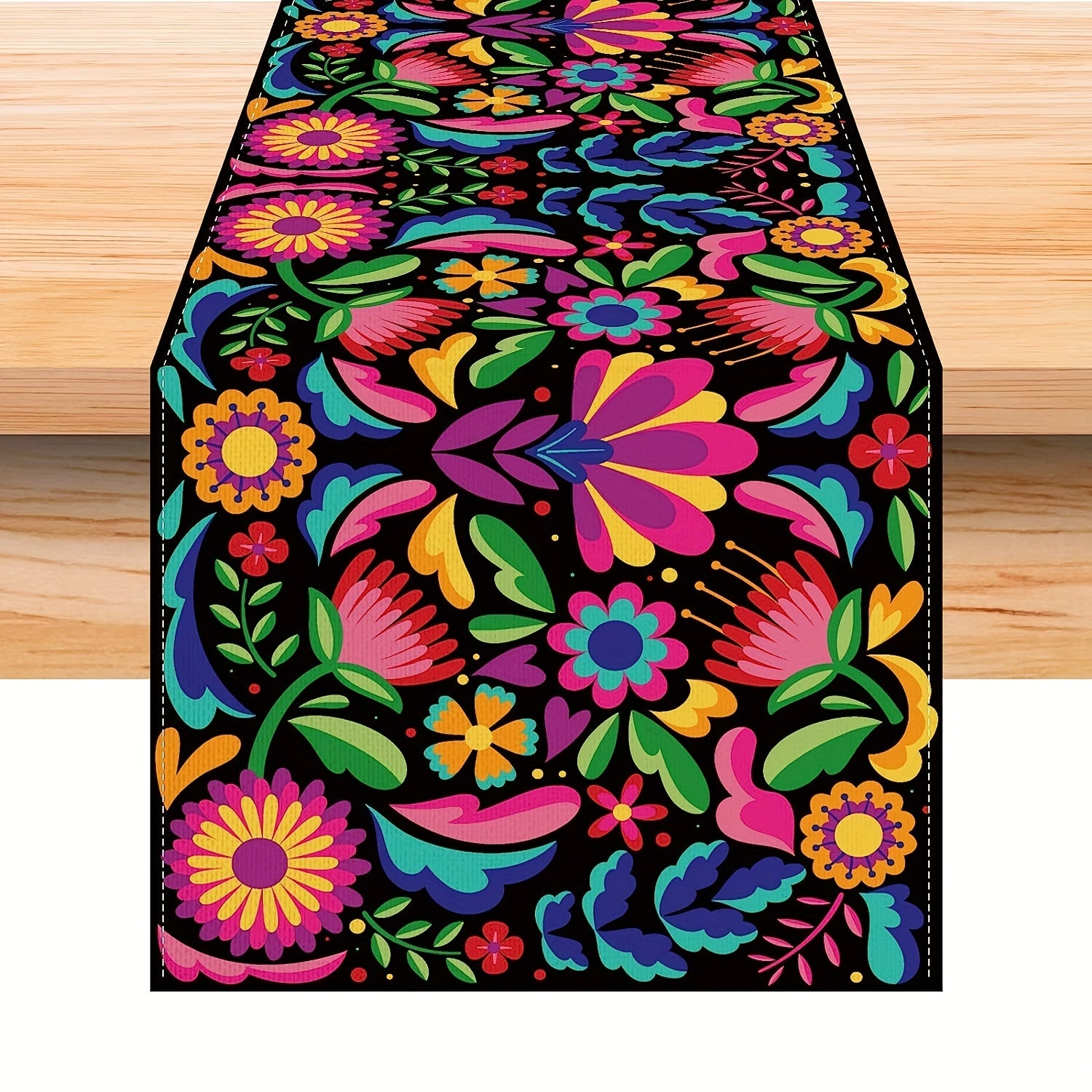 Mexican Style Table Runner Colorful Flowers Seasonal Anniversary Kitchen Dining