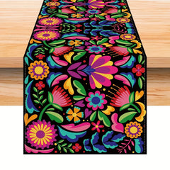 Mexican Style Table Runner Colorful Flowers Seasonal Anniversary Kitchen Dining
