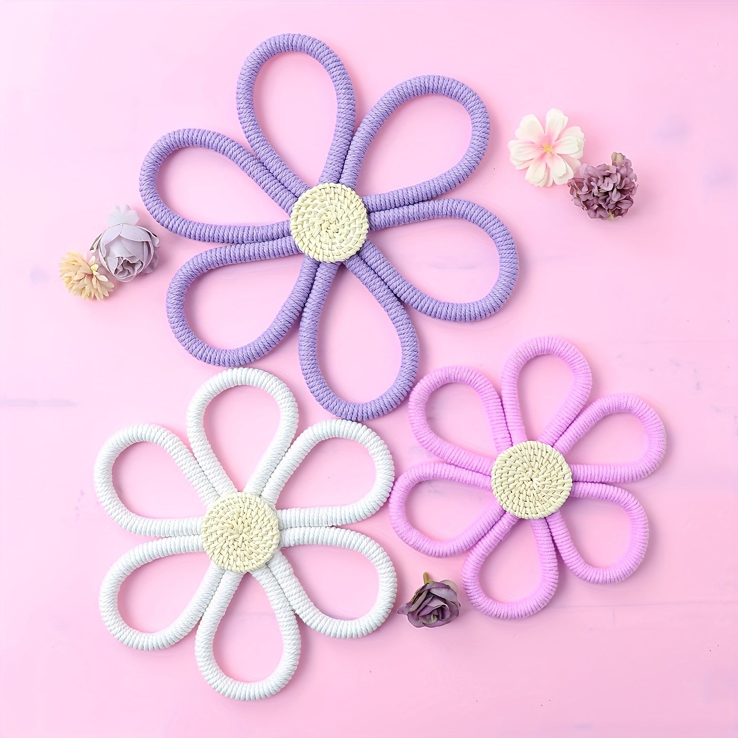 Set of 3 Purple Daisy Wall Decorations - Home Office Dorm Room Decor