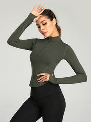 Solid Zip Up Long Sleeve Athletic Jacket