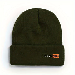 Unisex Love You Embroidered Knitted Hat for Autumn and Winter