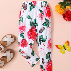 Baby Girls Floral Butterfly Elastic Waist Pants for Summer Spring
