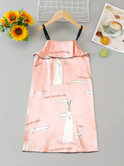 Girl's Rabbit Graphic Camisole Dress Kids Nightgown