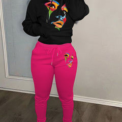 Women's Plus Size Abstract Figure Print Hoodie & Joggers 2 Piece Set