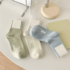 5 Pairs Letter Pattern Ribbed Socks Women's Mid Tube Stockings