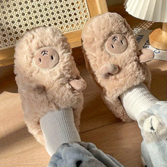 Cartoon Lamb Decor Slippers Plush Lined Slip On Shoes