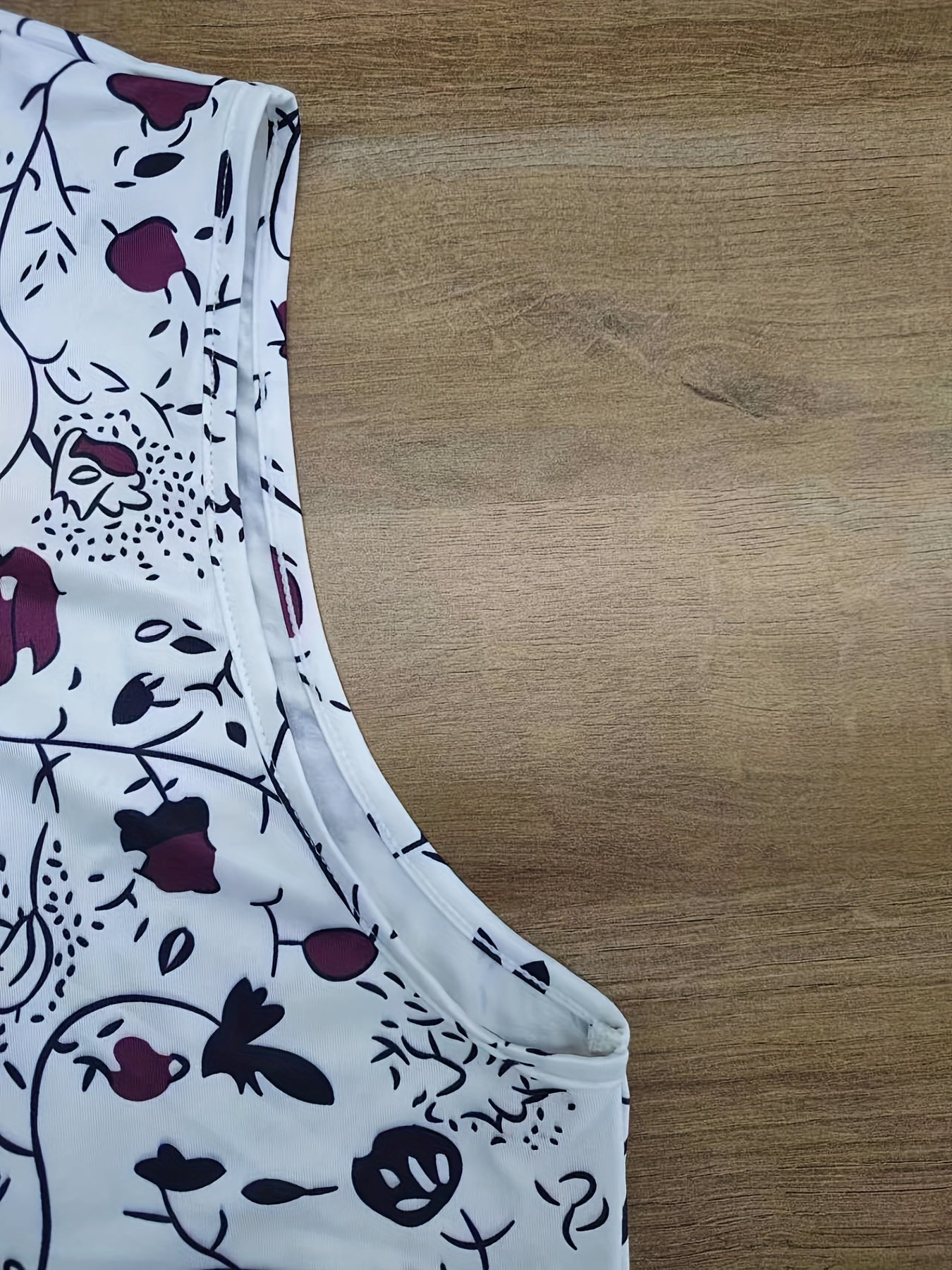 Floral Print V Neck Tank Top Medium Stretch Plus Size Casual