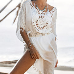 Boho Style Tassel Trim Cover Up Dress Kaftan