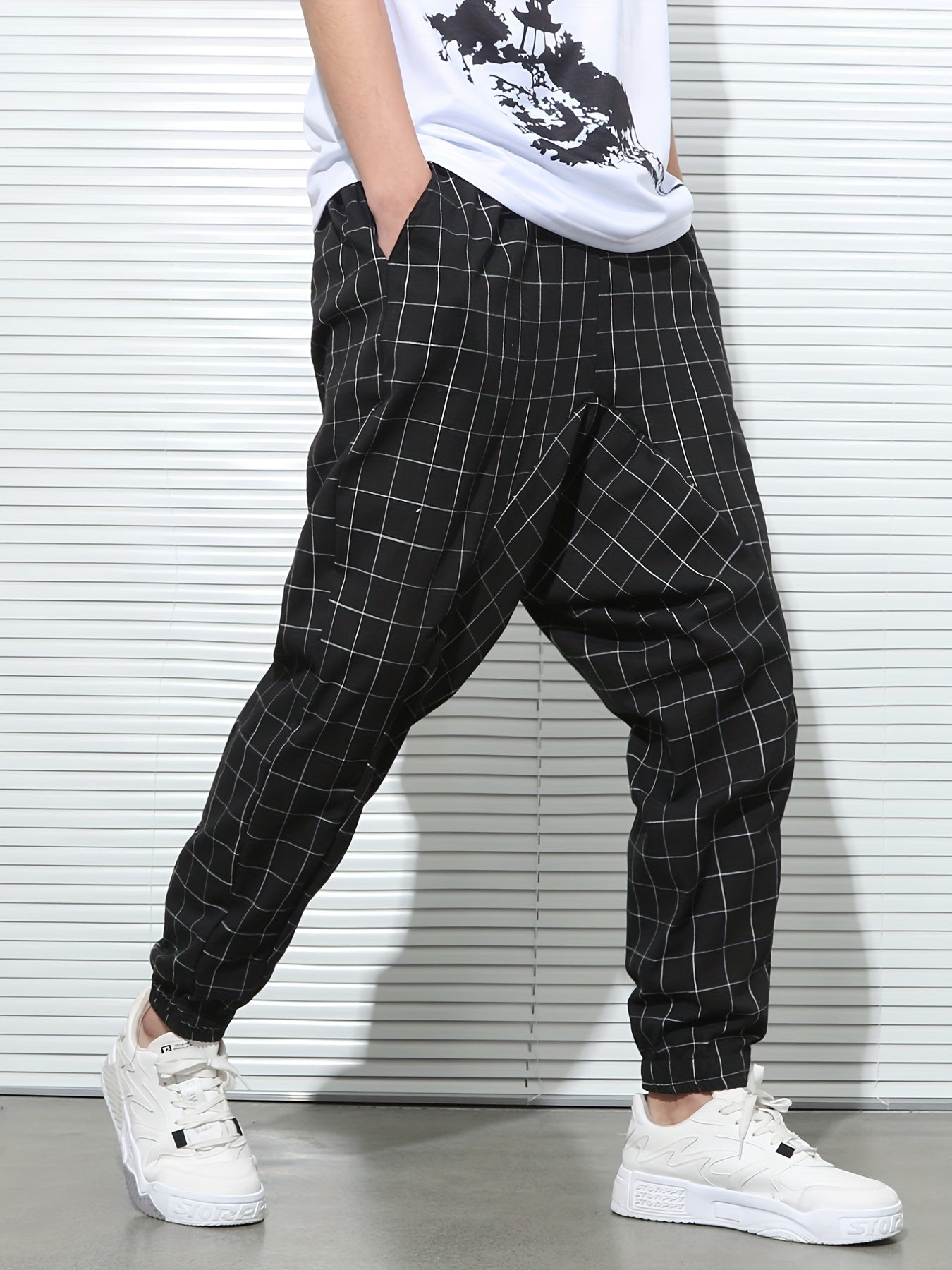 Men's Plaid Drawstring Sweatpants Casual Hip Pop Jogger Pants