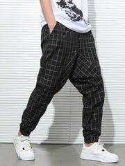 Men's Plaid Drawstring Sweatpants Casual Hip Pop Jogger Pants