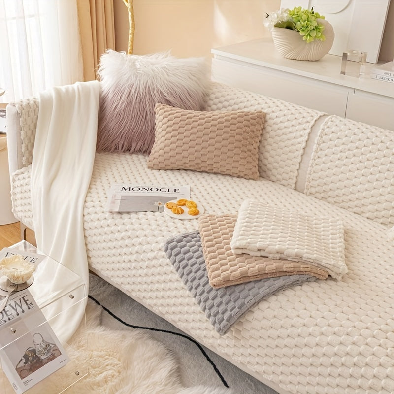 Plush Geometric Sofa Slipcover, Furniture Protector, Couch Cover