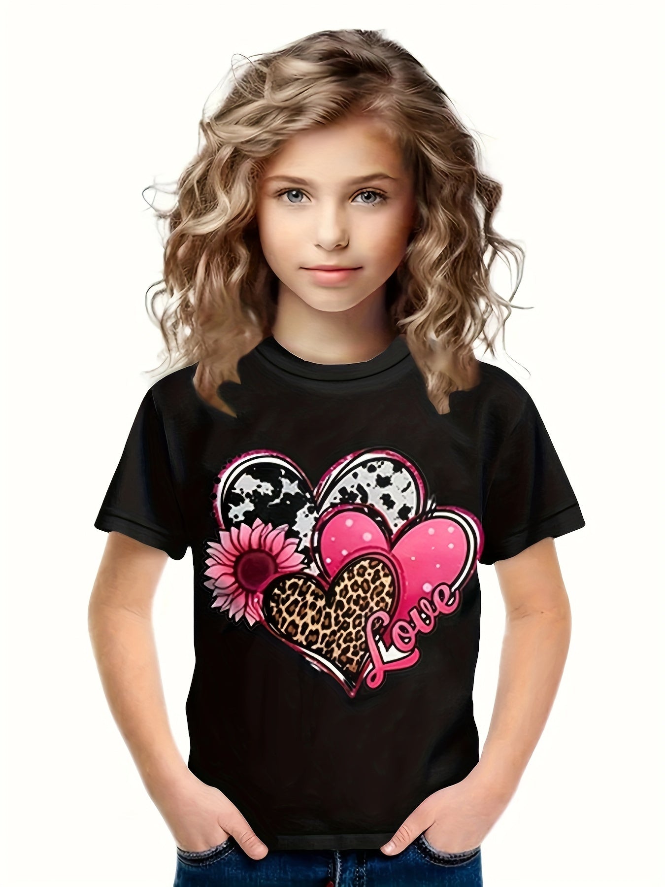 3D Heart Graphic LOVE Print Tee Short Sleeve Summer Sports T-shirt